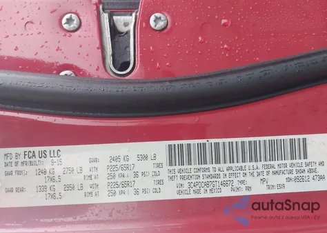 2016 Dodge Journey Se z USA, uszkodzony, nr VIN 3C4PDCAB7GT146672